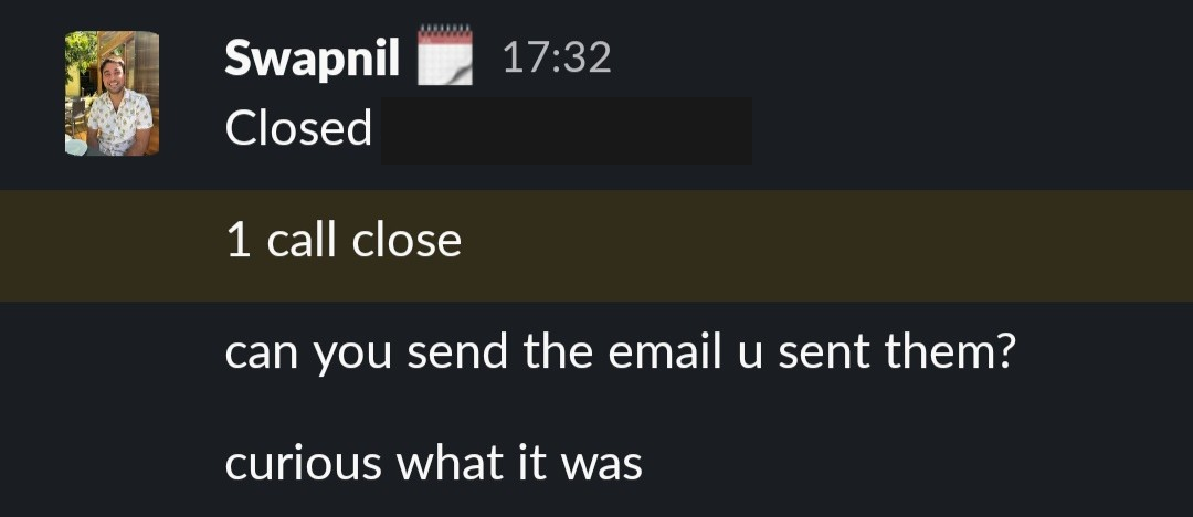 Founder message: closed a brand on one call, asking which email was sent